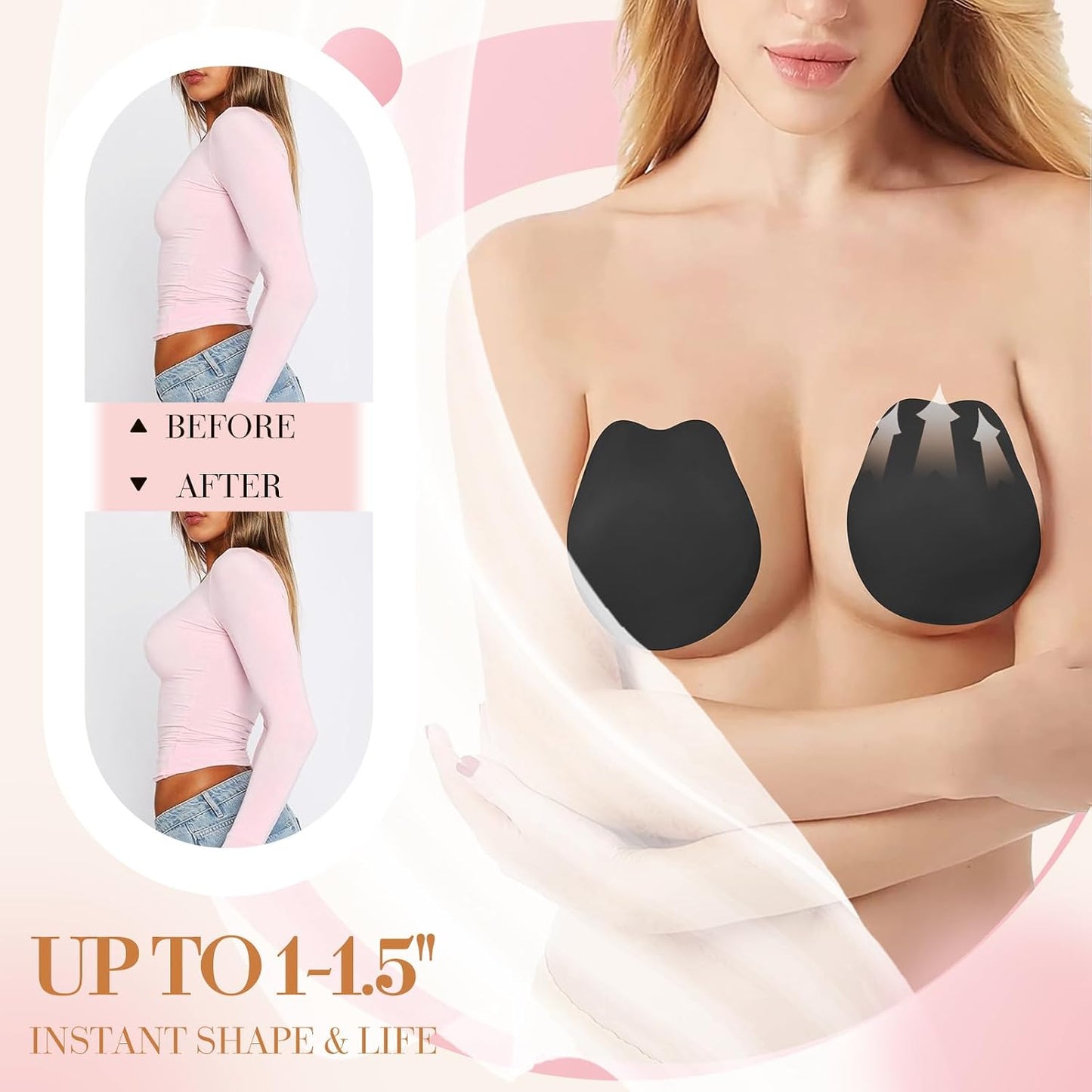 Sticky Bra - Push Up Adhesive Backless Strapless Bra for Women | Reusable Silicone Nipple Covers