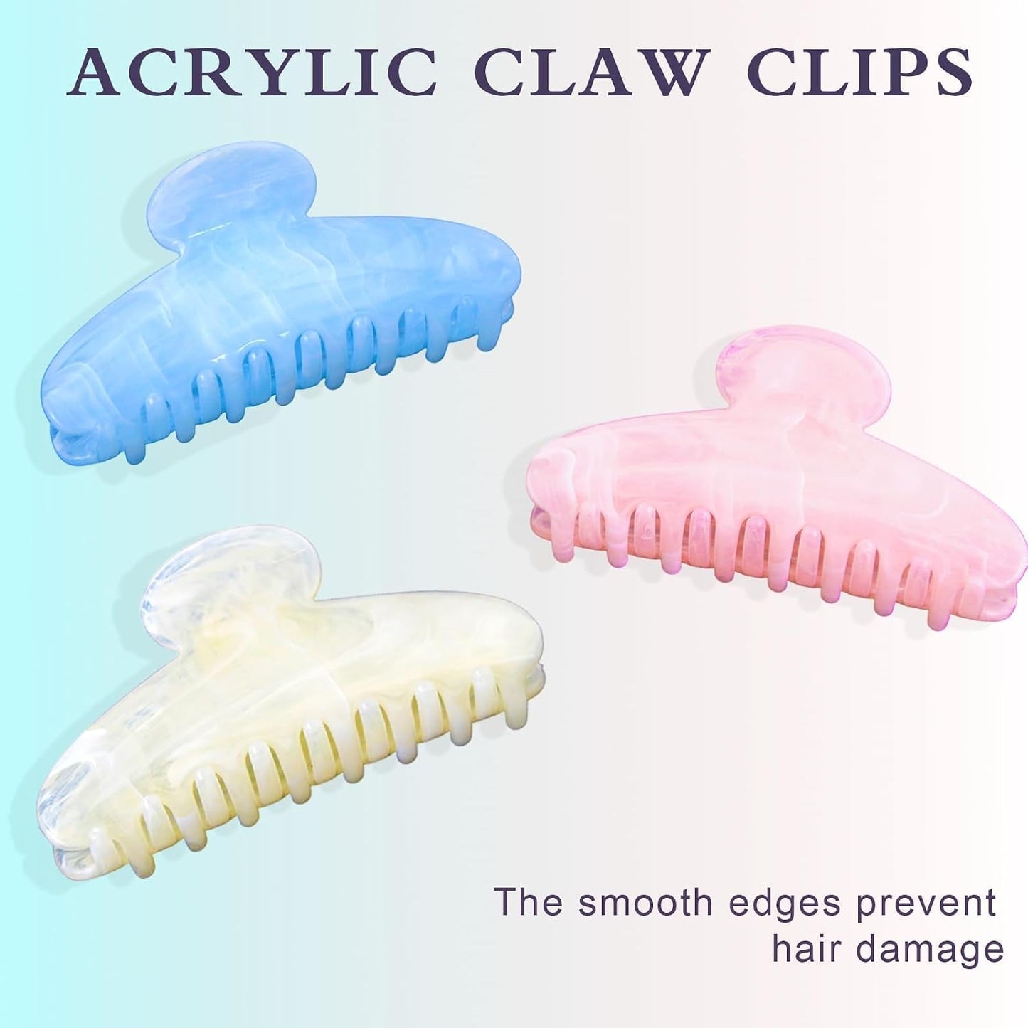 Acrylic Claw Clips for Women - 3 PCS Non-Slip Hair Accessories | Pastel Colors (Blue, White, Pink)