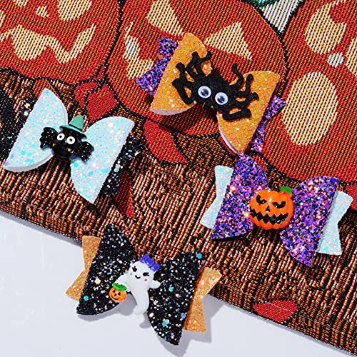8Pcs Halloween Hair Accessories Set - Glitter Bows & Clips