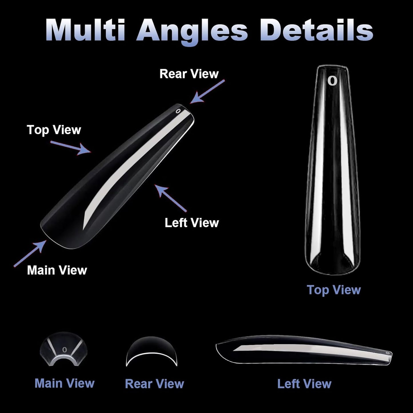 Coffin/Ballerina Clear Press-On Nails - 240 Pcs Gel Nail Tips for Extensions | 3XL Long Size