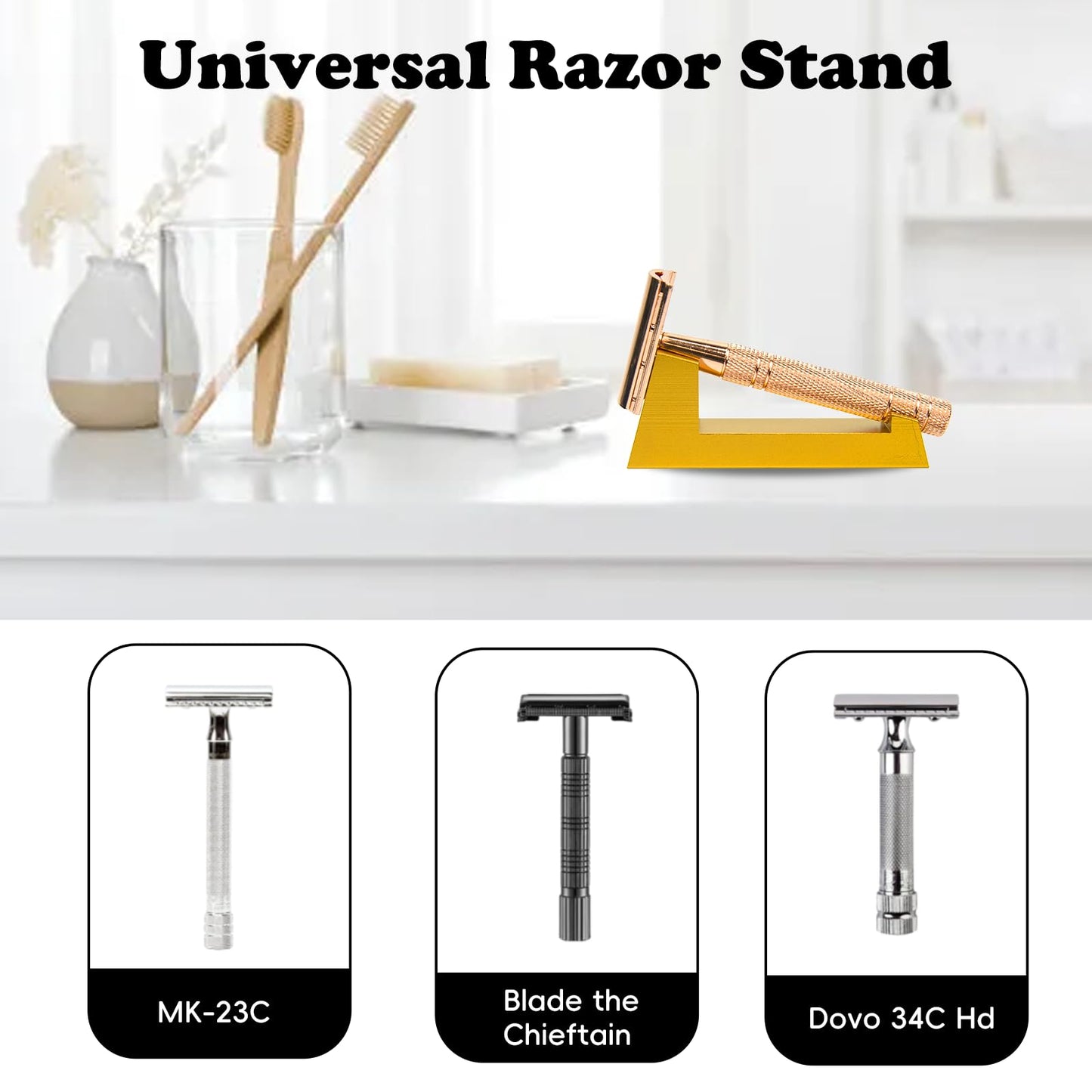 KAYBOBEZK Aluminum Alloy Razor Stand, Safety Aluminum Men's Shaving Stand Silver for Bathroom Countertops, Compatible with Henson AL13, AL13-M and Ti22, Anti-Rust and Durable