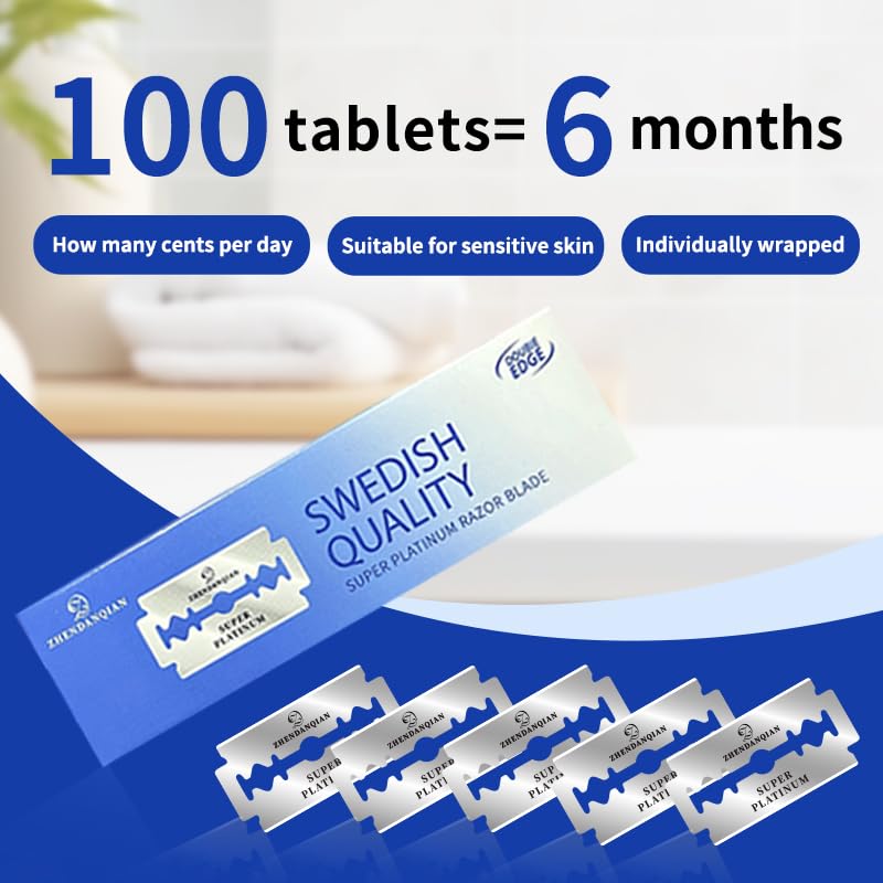 Premium Double Edge Razor Blades - 100 Pack Swedish Steel