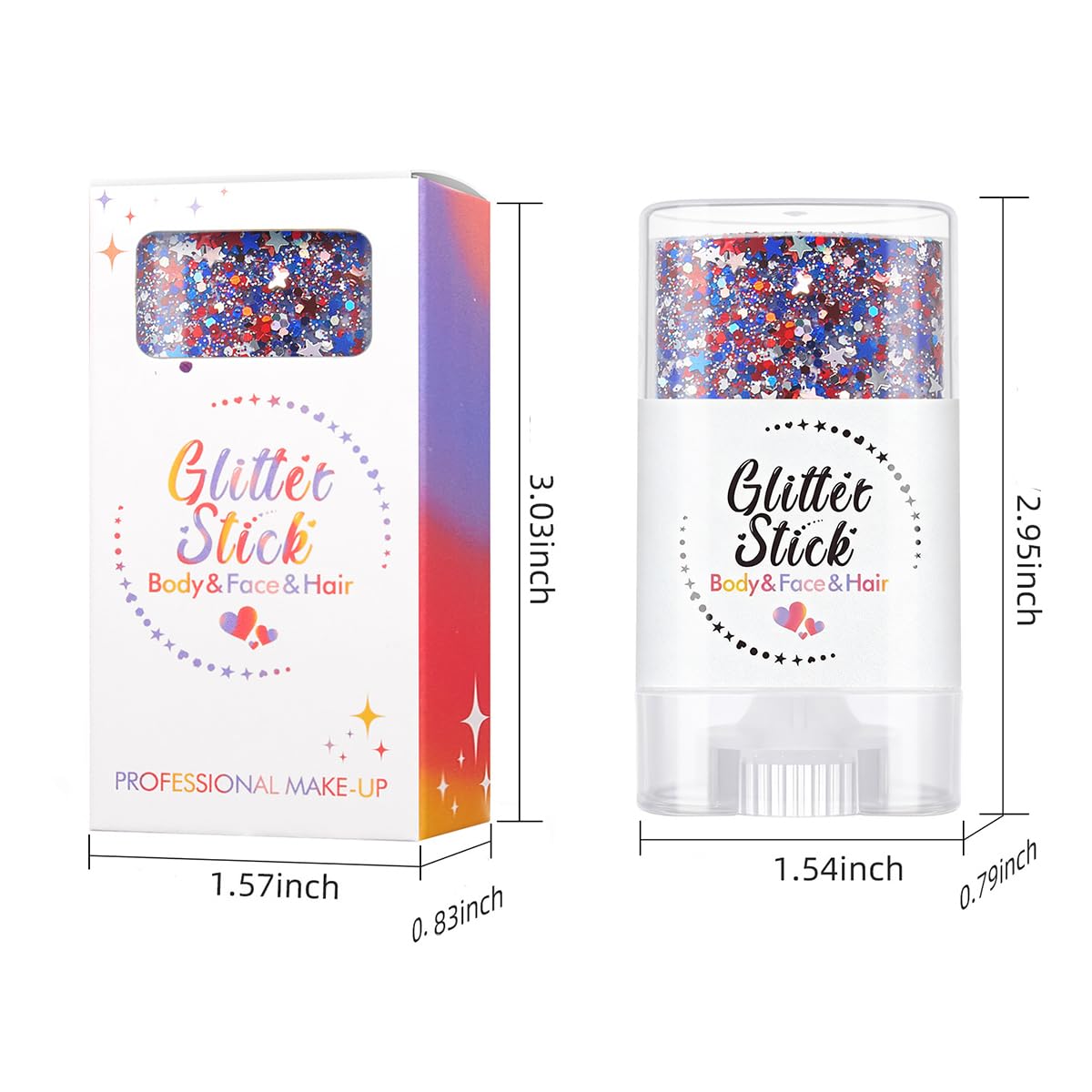 4th of July Body Glitter Stick for Face, Body & Hair - Red White & Blue Chunky Glitter with Star Sequins, 2 Pack Patriotic Makeup for Watch Party, Festival, Rave, Concert & Stadium for Women 2 Pack