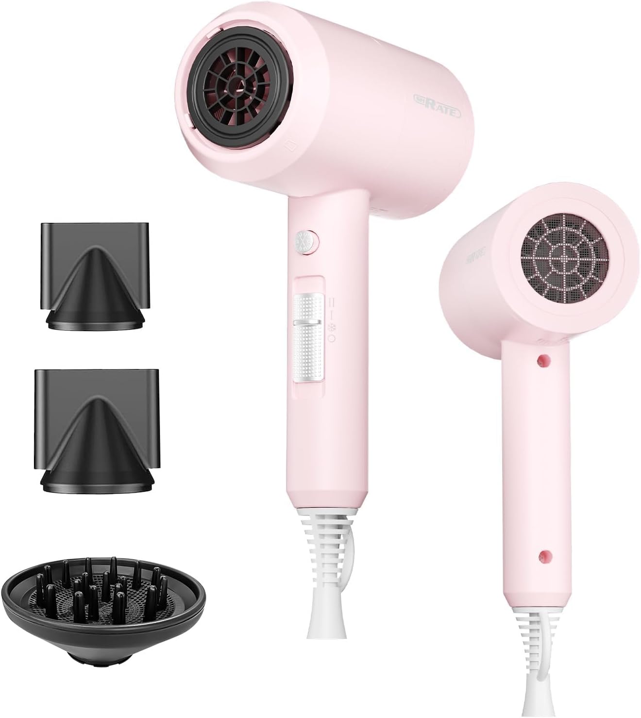Ionic Hair Dryer with Diffuser - Professional Blow Dryer for Curly & Frizzy Hair | Low Noise & Portable Design