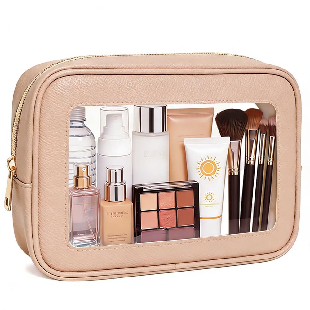 FFpaw Clear Makeup Bag for Women, Waterproof Travel Clear Makeup Pouch Small Toiletry Bag Skincare Pouch Portable Travel Cosmetic Case with Zipper Car Organizer Bag for Essentials (Large Pink)
