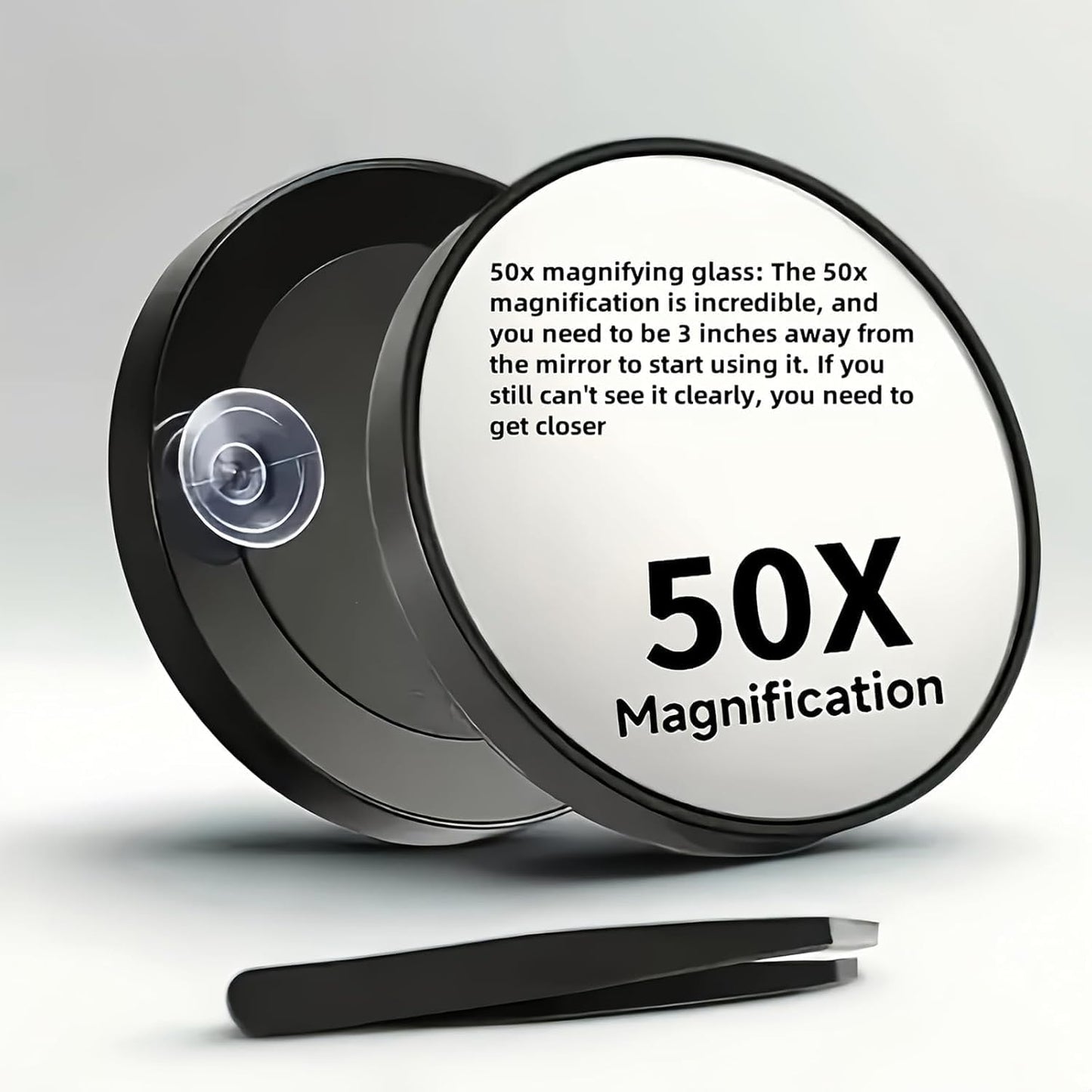 50X Magnifying Makeup Mirror - 3.5 Inch Compact Round Design with 2 Suction Cups | Perfect for Eyebrow Tweezing, Blemish Removal, Beard Grooming