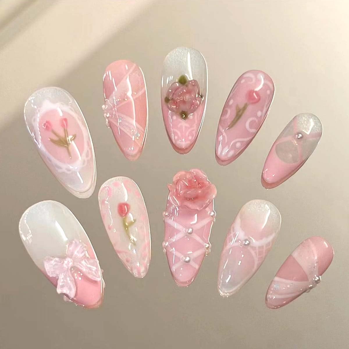 Press-On Almond Nails - Blue & Yellow Fruit Design | Reusable 30-Piece Nail Kit for Spring & Summer Manicure
