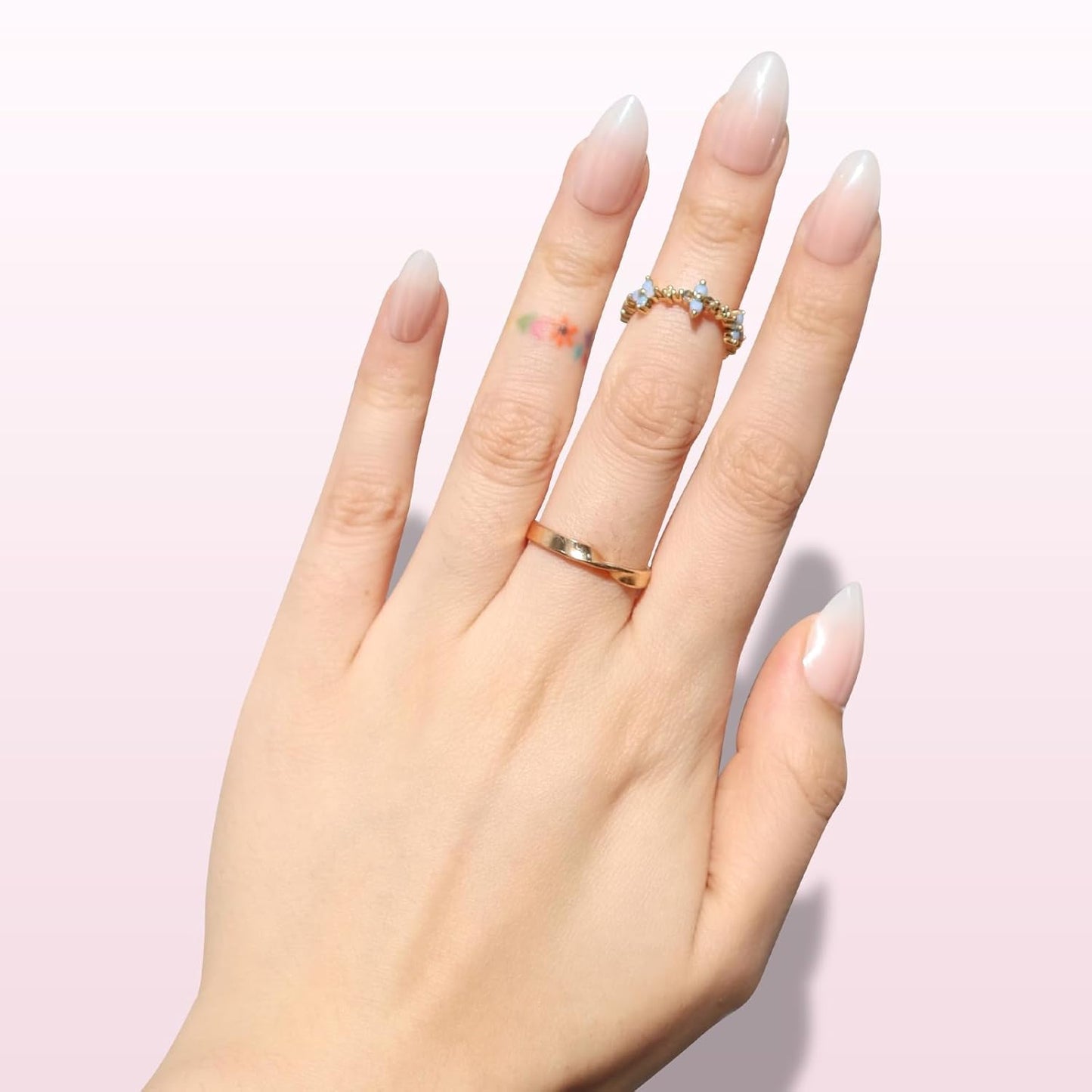 Press On Nails - Ombre Pink Short Almond | Natural Reusable Glazed Finish, 16 Sizes - 32 Nail Kit with Glue