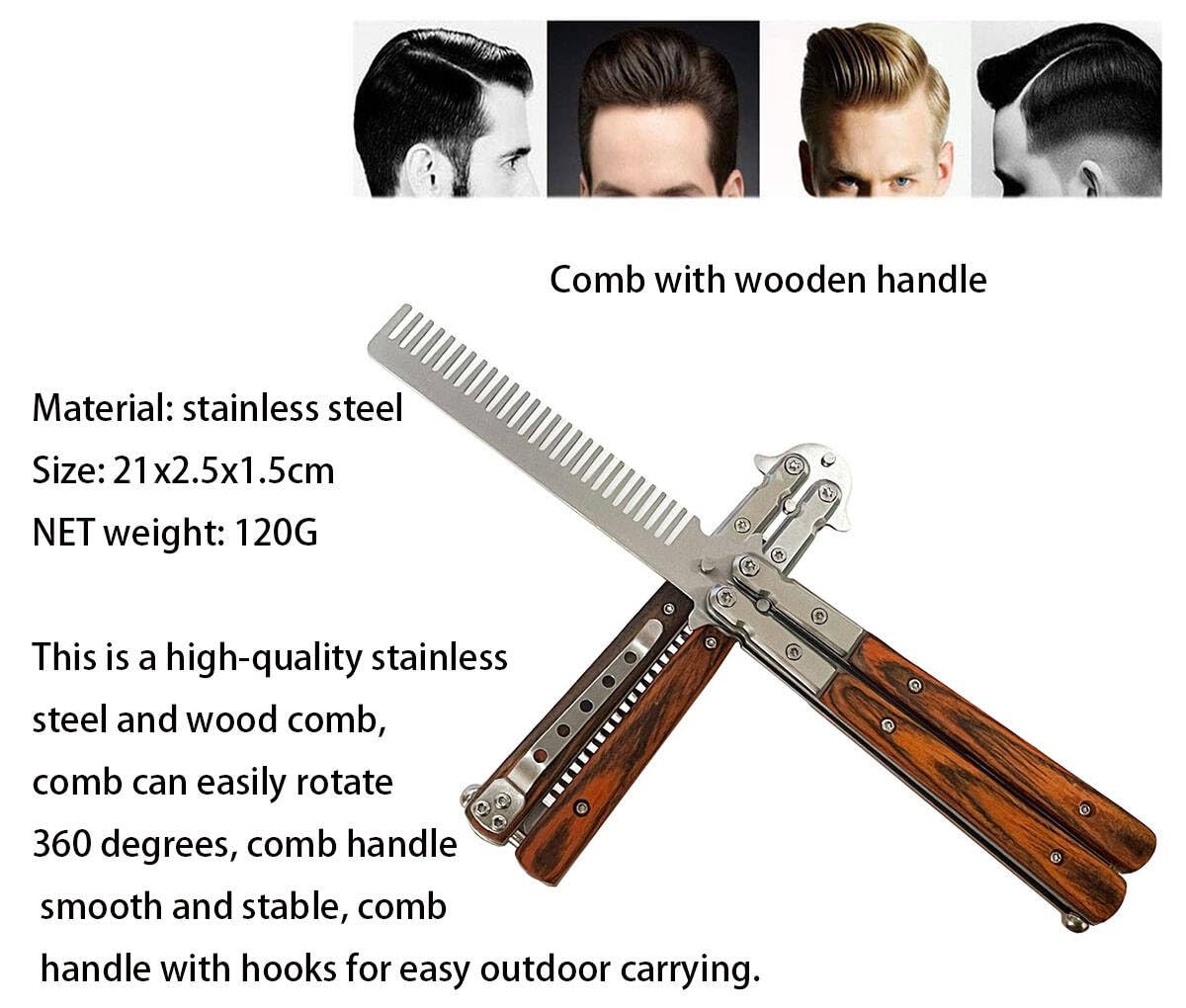 1 Pcs Metal Stainless Steel Wooden Handle Durable Folding Butterfly Comb Gift Set