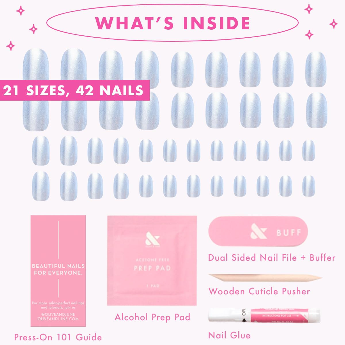 Maximalist Press-On Nails - Non-Toxic, Long-Lasting, Salon-Quality | 42 Fake Nails in 21 Sizes - Short Round Sky Chrome