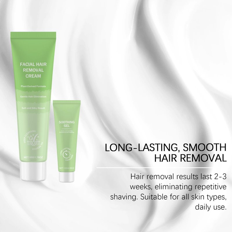 Facial Hair Removal Cream for Women - (Contains Soothing Gel) Kit Gentle & Painless Hair Remover for Upper Lip Chin & Sideburns, 5-8Minute Quick Depilatory Cream for Sensitive Skin Effective at-Home