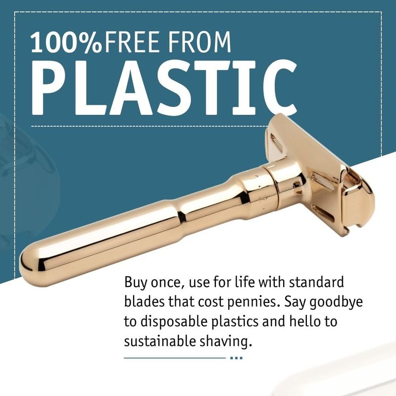 MERKUR FUTUR 702 Adjustable Double Edge Safety Razor - Bright Gold, Adjustable Razor With Dial, Made in Germany, Plastic-Free, Snap-On Cap Design, Straight Bar