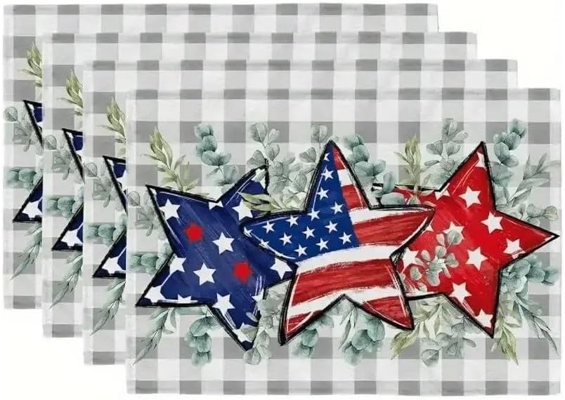 Retro Stars Independence Day Placemats - 250th Anniversary Table Mats for July 4th | 18 x 12 Inch Kitchen Decor