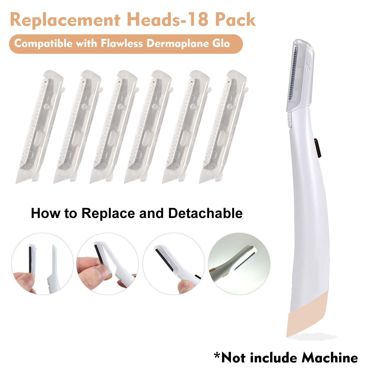 18 Pack Replacement Head for Finishing Touch Flawless Dermaplane Glo Facial Exfoliation, Replacement Blades for Flawless Dermaplane Razor