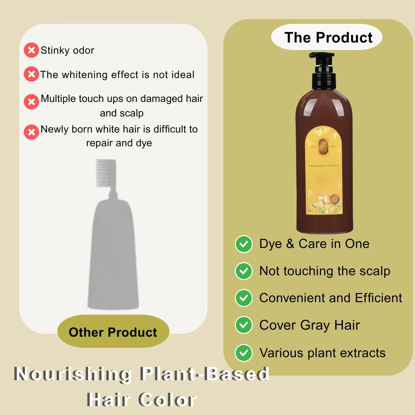 300ml Nourishing Plant-Based Hair Color, Single Agent Floral Dye, Long-Lasting Natural Hair Dye (Chestnut Brown)