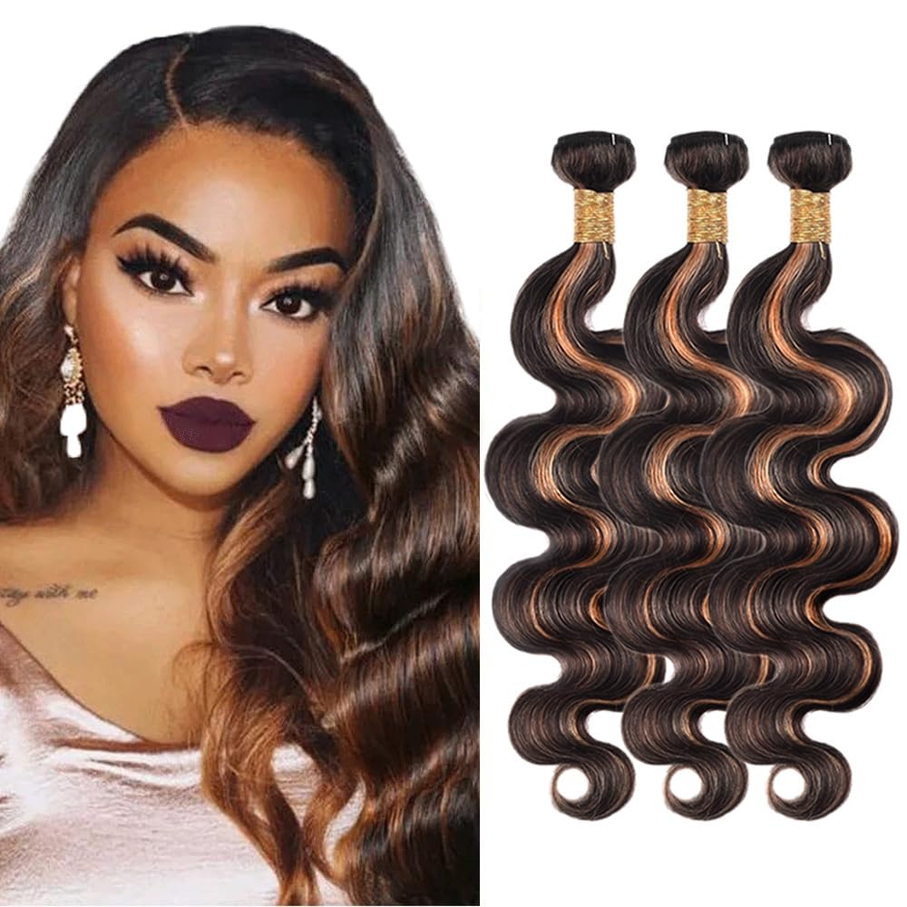 1b/30 Human Hair Bundles 20 22 24 Inch 300g Ombre Body Wave Bundle Brazilian Virgin Remy Hair 3 Bundles Brown Highlight Bundle Human Hair Extensions