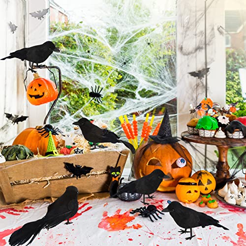 FOIMAS Halloween Black Crows - Realistic Feathered Ravens Prop, Pack of 6