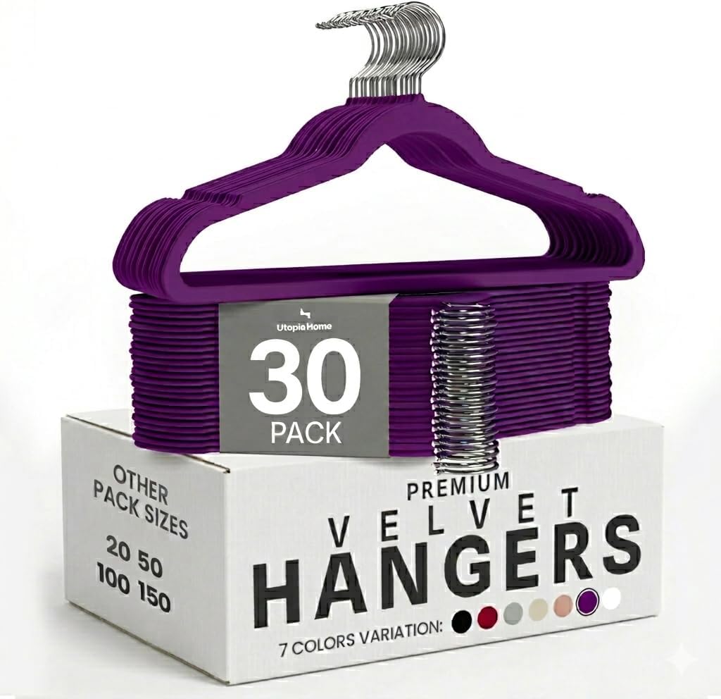Utopia Home Velvet Hangers - Non-Slip Slim Coat & Pant Hangers | 50 Pack, 360° Swivel Hook, Black