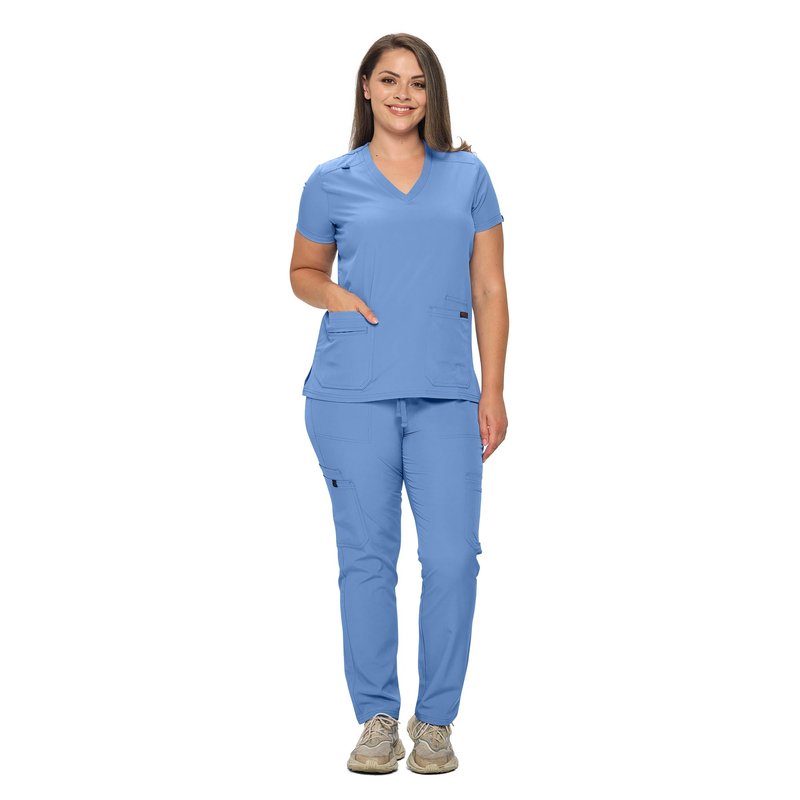 Monarch Uniforms Scrub Sets in Regular and Petite Stretchy Scrubs for Women Set of Scrub Top and Scrub pants-P-(CEIL BLUE)-M