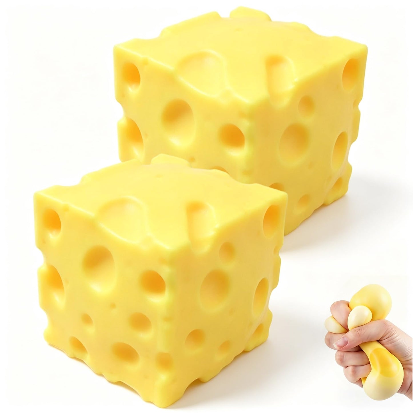 2Pcs Cheese Squishy (6cm),Cheese Block Squeeze Toy,Squishies Stress Relief Fidget Toy Suitable for Adult use in Offices and Homes