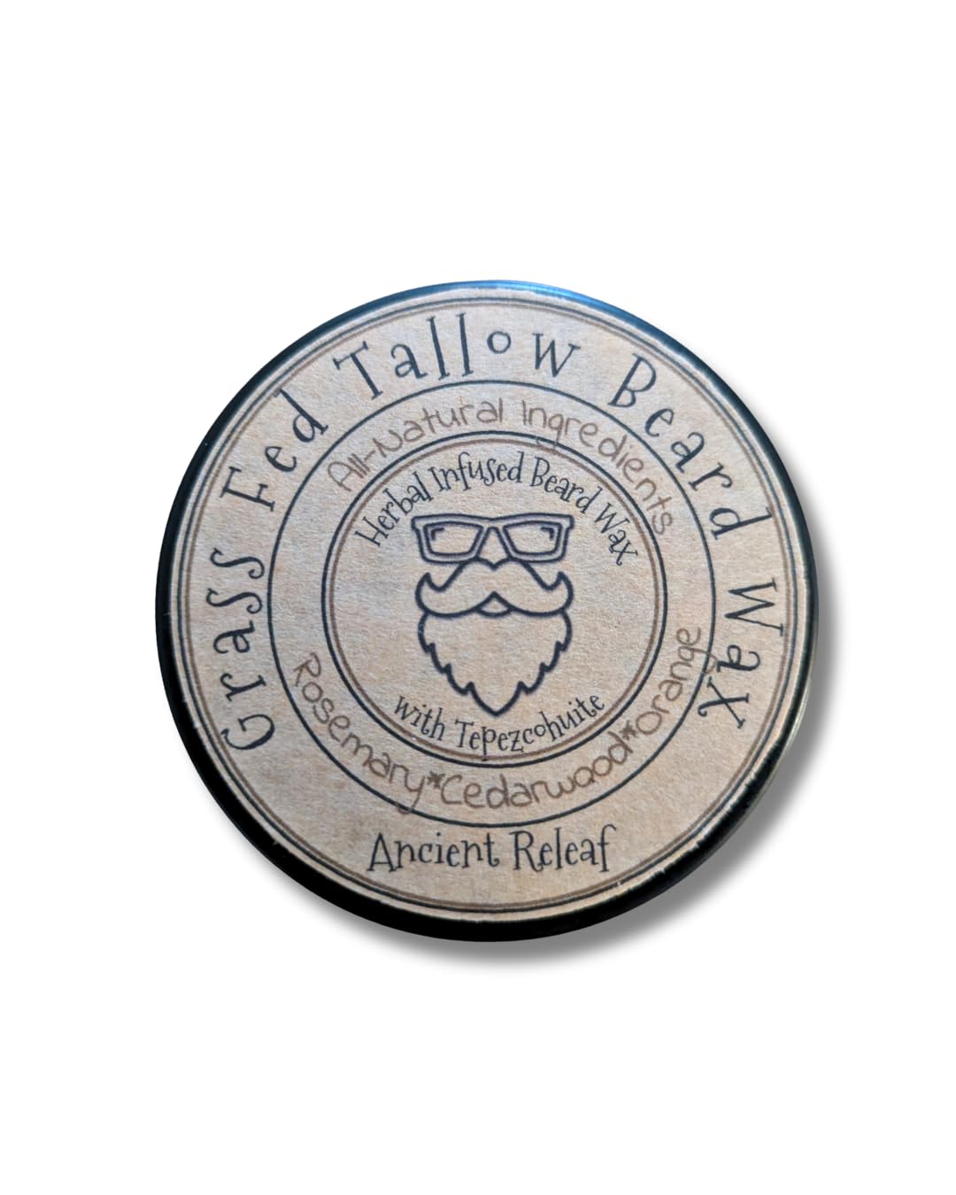 Ancient Releaf Grass-Fed Beef Tallow Beard Wax with Tepezcohuite, All-Natural, Shaping, Sculpting, Mustache and Beard, Natural Hold, Grooming for Men 2oz. Tin