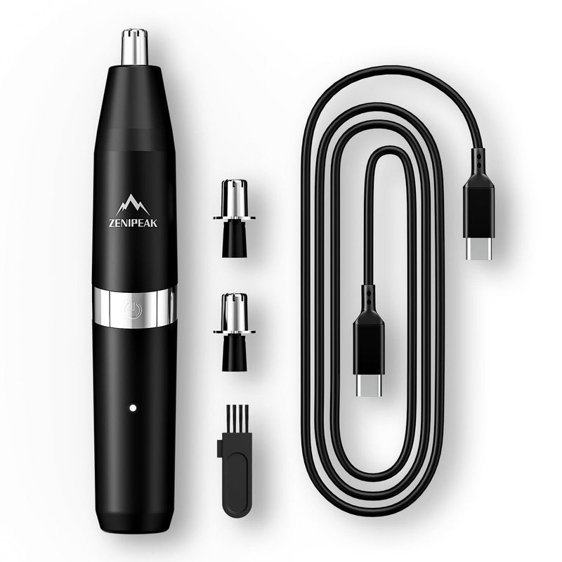 ZENIPEAK Professional Nose Hair Trimmer for Men & Women, USB-C Rechargeable Electric Ear & Nasal Clipper, Micro-Vacuum, Painless 8000 RPM, 3 Patented Magnetic Heads, Waterproof Travel Kit.