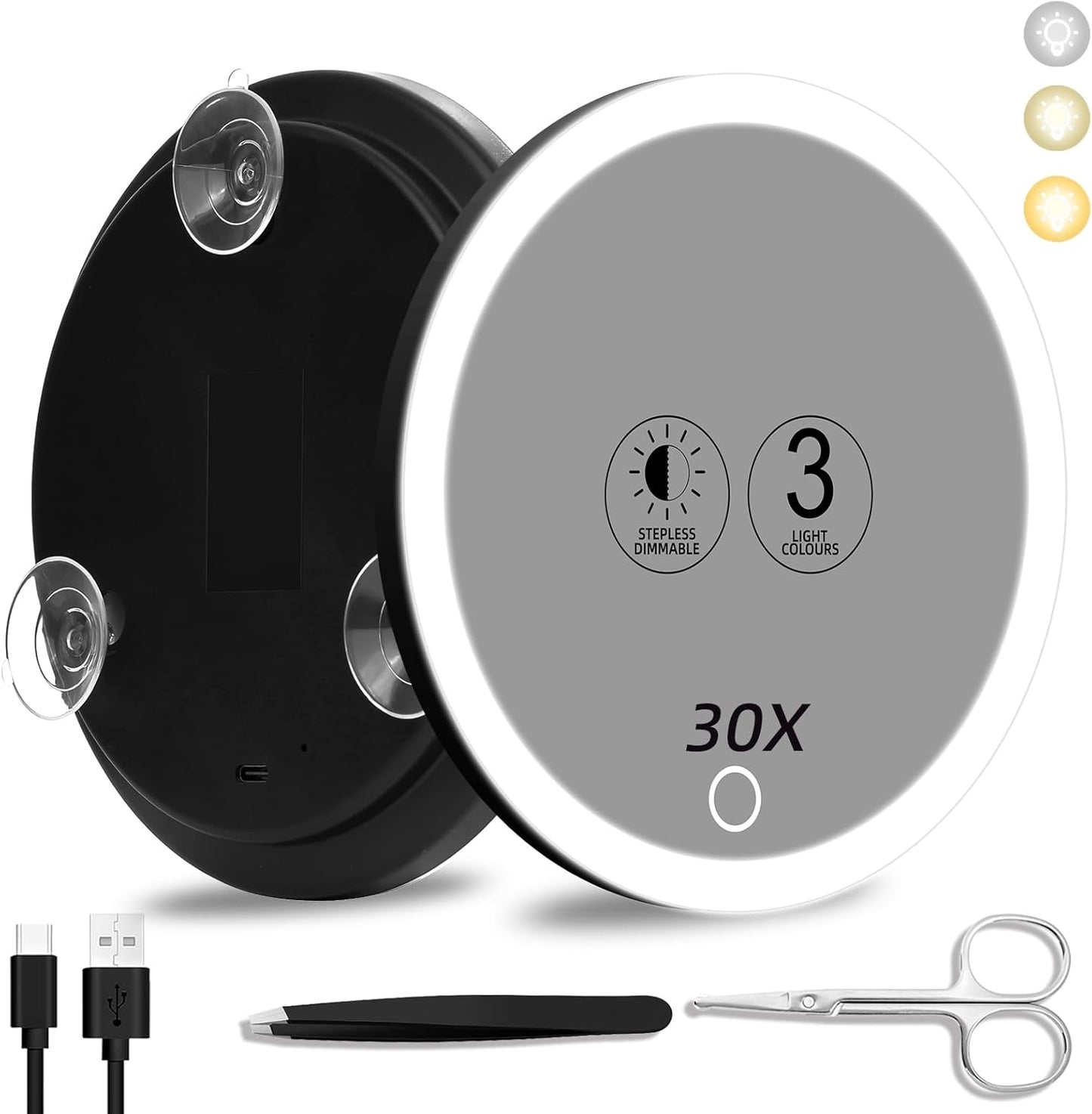 40x Magnifying Makeup Mirror with Light - 6-Inch Travel Mirror with Suction Cups & Accessories