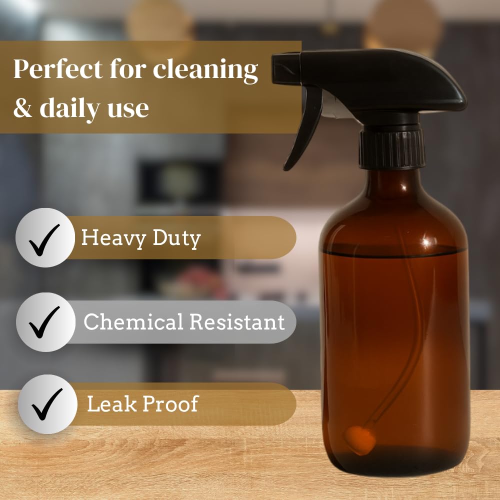 The Green Alcove 360° Heavy Duty Spray Bottle 32oz (2 Pack) | Upside Down Spray Bottles | All Purpose Plastic Amber Spray Bottles