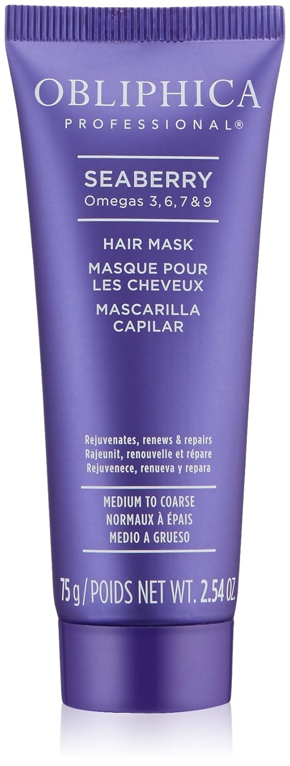 Obliphica Seaberry Hair Mask - Deep Conditioning Treatment for Dry, Damaged Hair - 2.64 Fl Oz | Moisturizing Repair for Color-Treated Hair