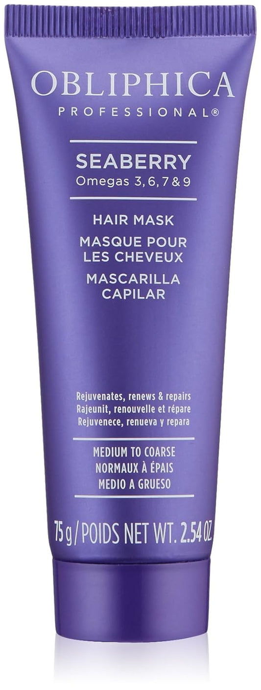 Obliphica Seaberry Hair Mask - Deep Conditioning Treatment for Dry, Damaged Hair - 2.64 Fl Oz | Moisturizing Repair for Color-Treated Hair