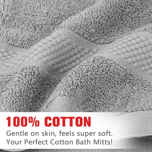 Gray Reusable Cotton Bath Mitts 8-Pack - Soft Body & Face Washcloths