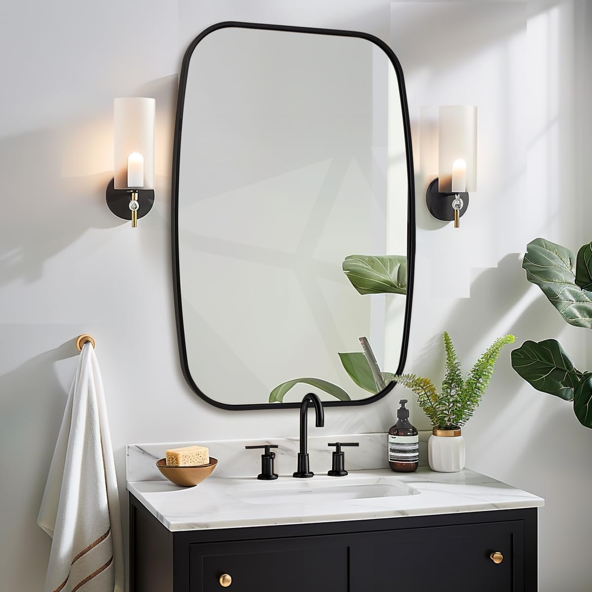 ANDY STAR Black Oval Square Mirrors for Bathroom, 24x32 Inch Oblong Bathroom Mirrors for Over Sink, Modern Metal Vanity Mirror, SUS304 Squoval Tube Frame, Wall-Mounted Vertically or Horizontally