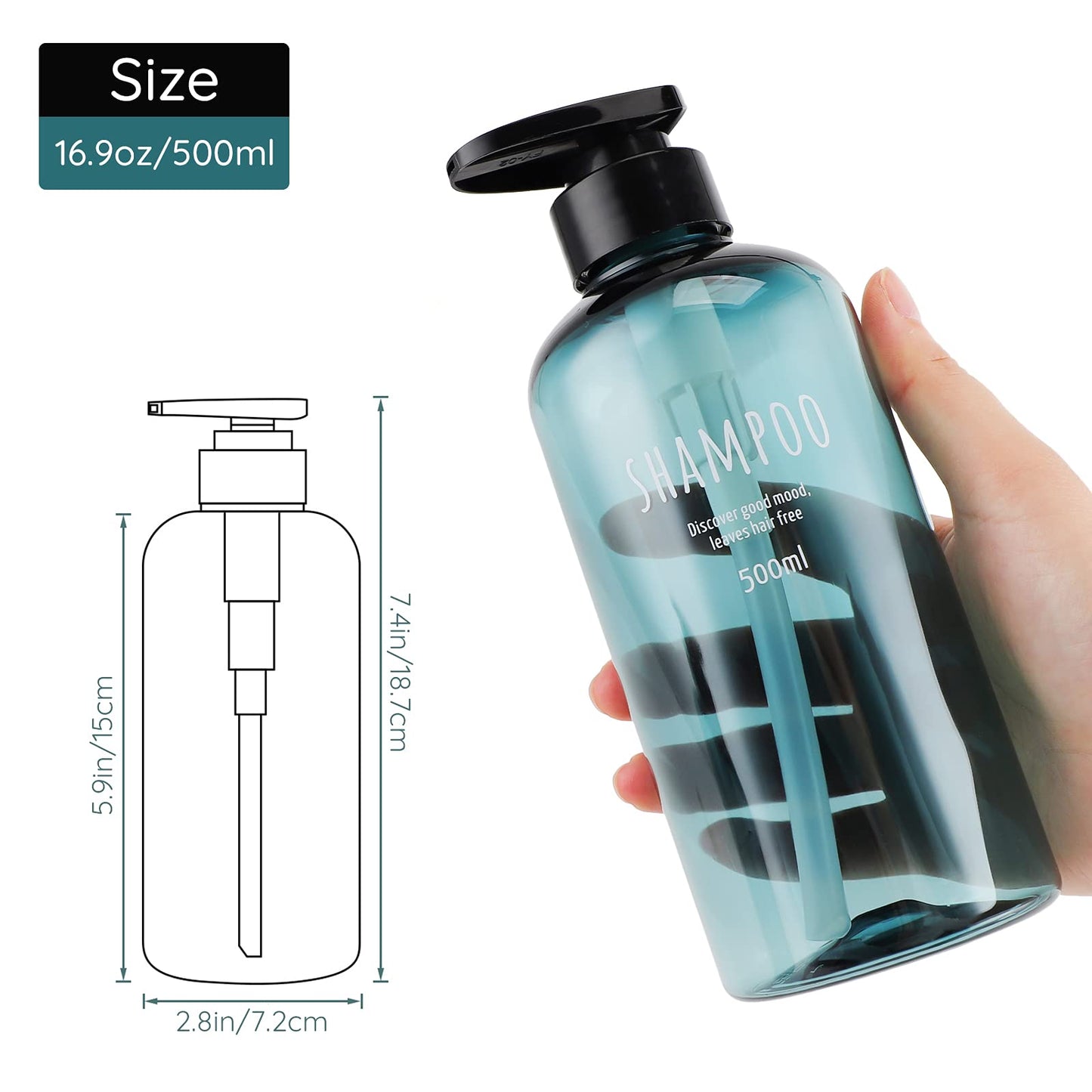 Segbeauty 2-Pack 16.9oz Shower Dispensers, Blue Refillable PET Plastic Bottles for Shampoo, Conditioner, Body Wash, Lotion