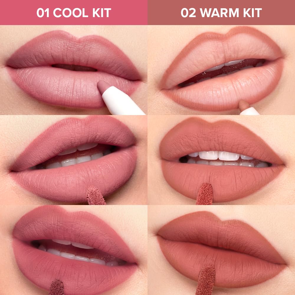 Colorgram Nude Blur Tint Lip Trio Kit - Soft Matte Lip Stain & Cheek Color | 02 Warm | Lightweight & Buildable
