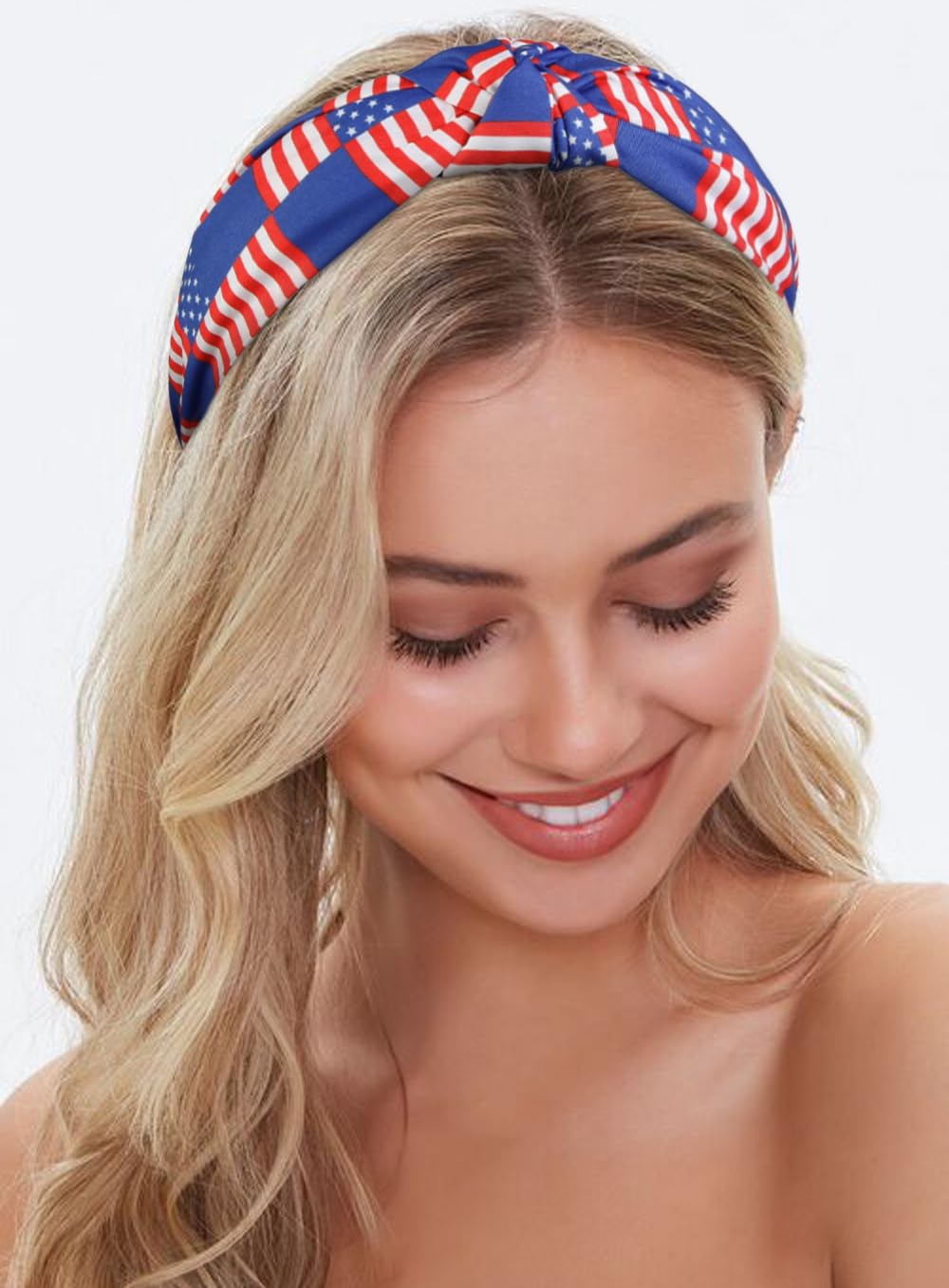 Huachi American Flag Headbands for Women Knotted 4th of July Headband Accessories for Women Patriotic USA Hair Band Top Knot Hair Hoops Girls Independence Day Red White and Blue Head Bands
