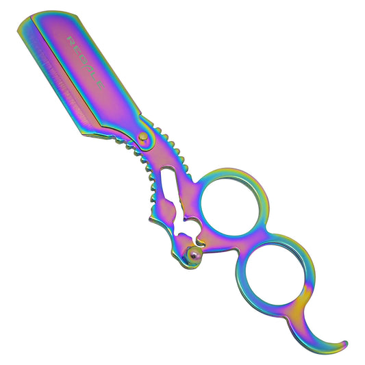 Regale Barber Supply Finger Insert Straight Edge Razor Multi Rainbow, Classic Stainless Steel Barbero Shaver for a Smooth & Precise Shave, Premium Barber Razor for Men's Shaving