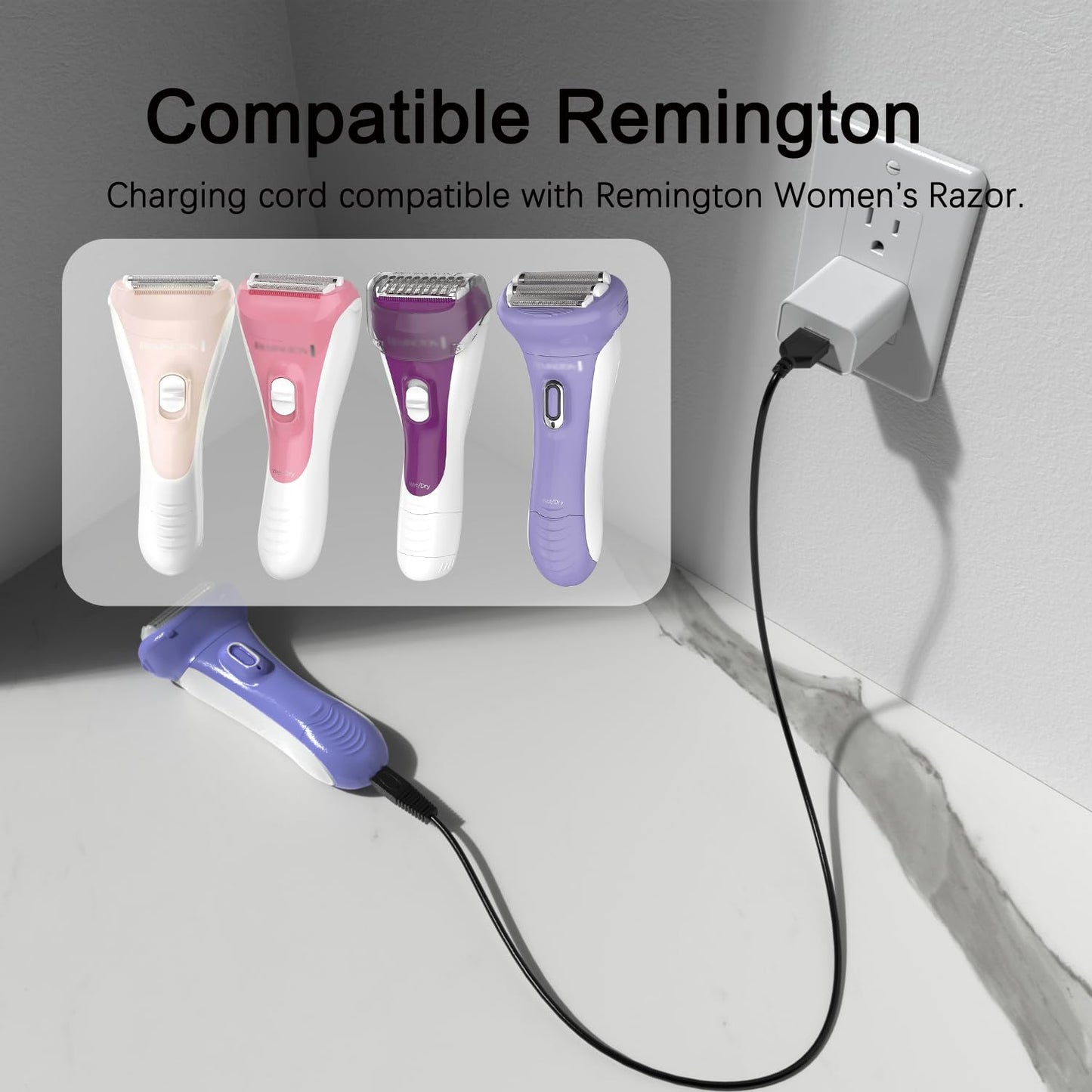 2Pcs USB Power Cord for Remington Smooth & Silky Electric Shaver WDF5030A, WDF4816NA, WDF4821US, WDF4825, Women’s Shaver & Trimmer Replacement Charging Cable, Black