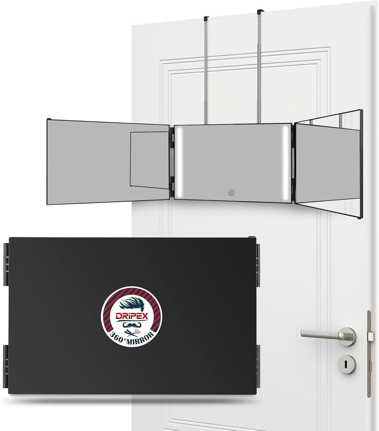 Dripex 3-Way Trifold Mirror - 360° Adjustable Self Haircut & Makeup Mirror | Black