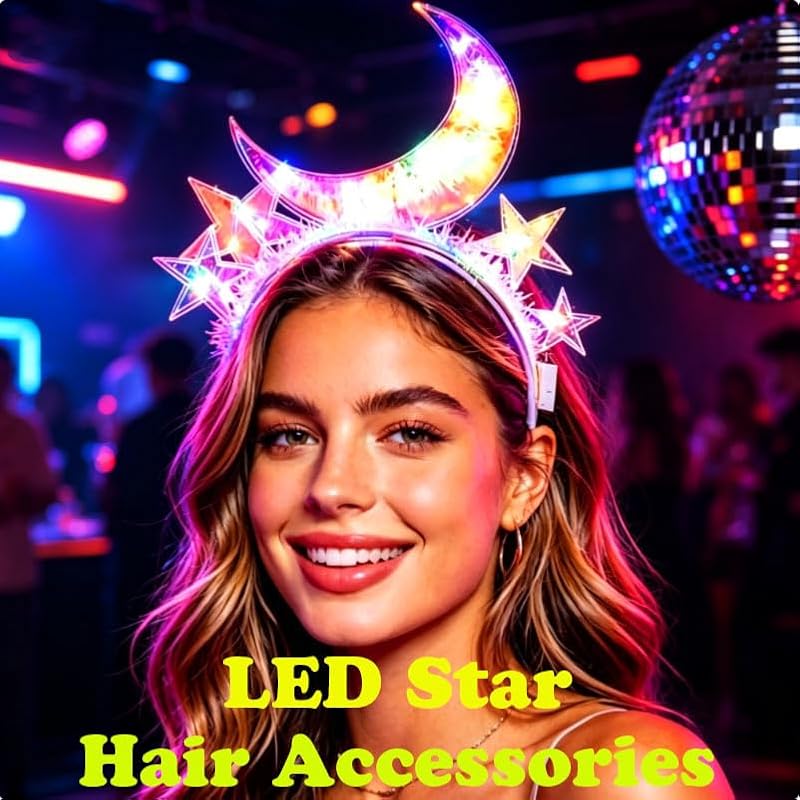 JEWEKY LED Light Up Moon and Star Headband - See Through Party Hair Accessory
