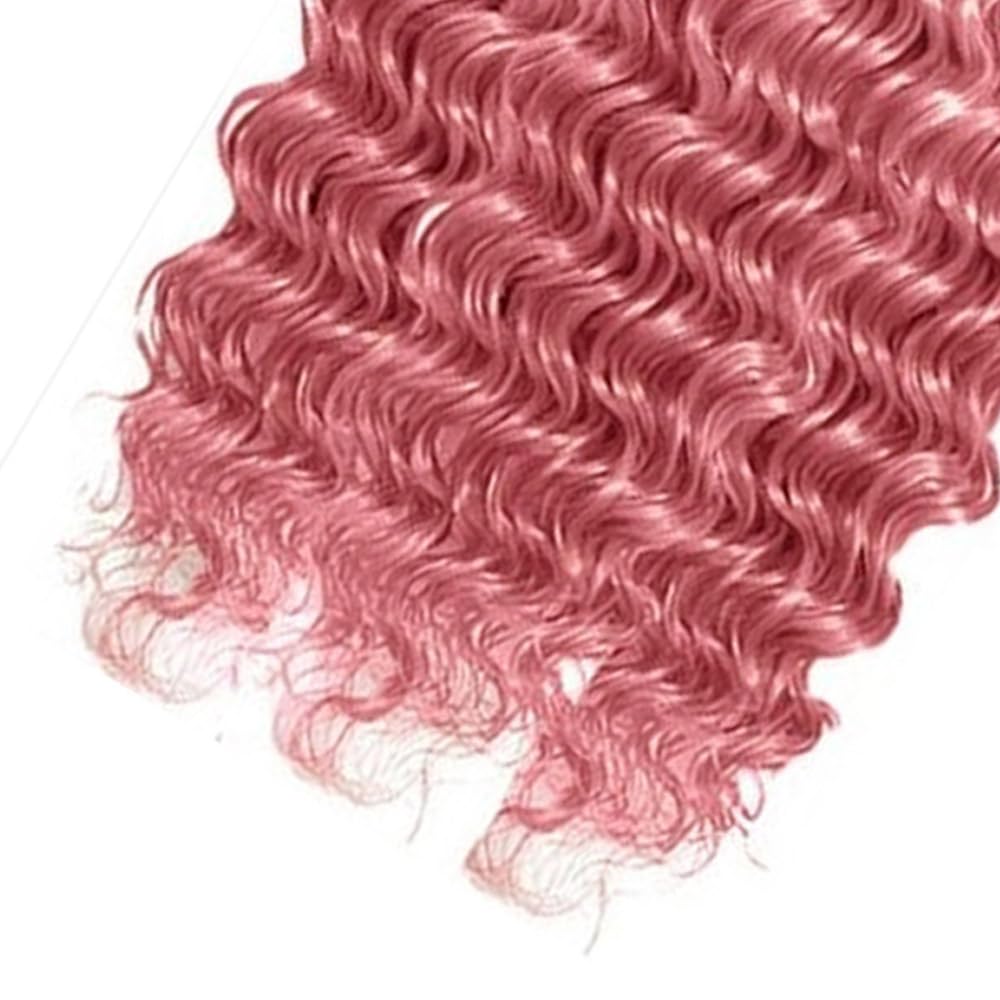 Pink Bundles Human Hair Deep Wave Bundles 14 16 18 Inch Unprocessed Brazilian Virgin Hair 3 Bundle Deals Quick Weave Hair Extensions 50 Gram Per Bundle