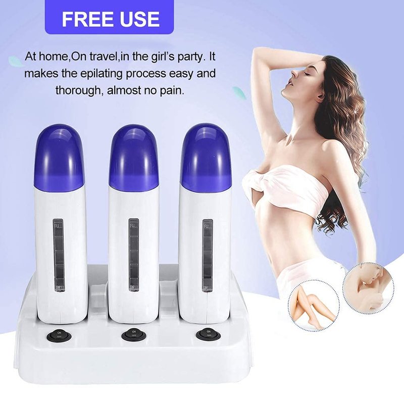 Nynelly Portable Triple Depilatory Roll on Wax Warmer with Heater Base for Women Men Hair leg,Armpit,Bikini