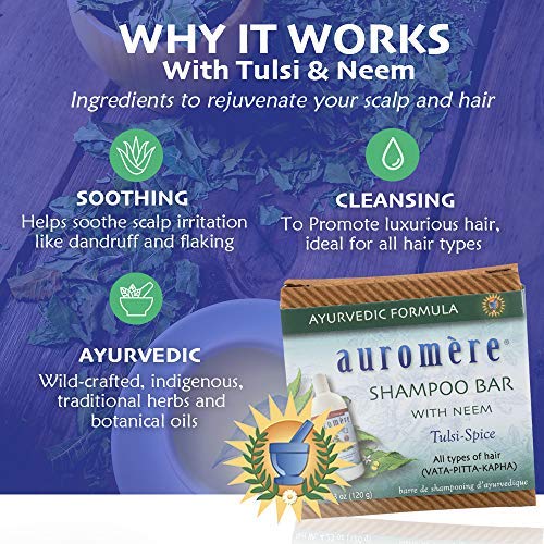 Auromere Ayurvedic Neem & Tulsi Shampoo Bar - All-in-One Soap, 2 Pack