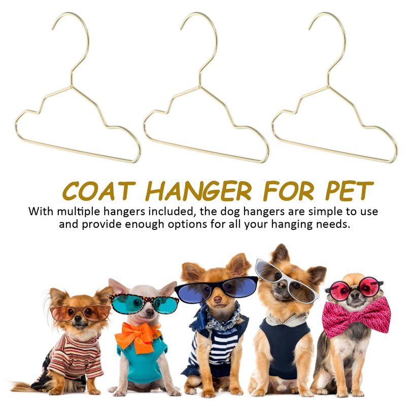 Didiseaon 10Pcs Small Dog Clothes Hangers Metal Pet Golden Mini Cat Hanger for Puppy Closet Storage, Windproof Heavy Duty Doll Garment Rack Accessories 5.9 X 4.33 Inches