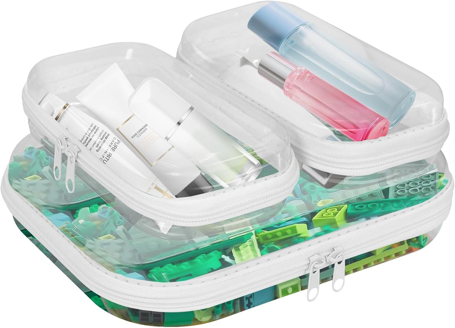 Clear Hard Shell Zipper Cases - Durable Plastic Pencil Storage Pouches | 3-Pack Small & Medium Sizes