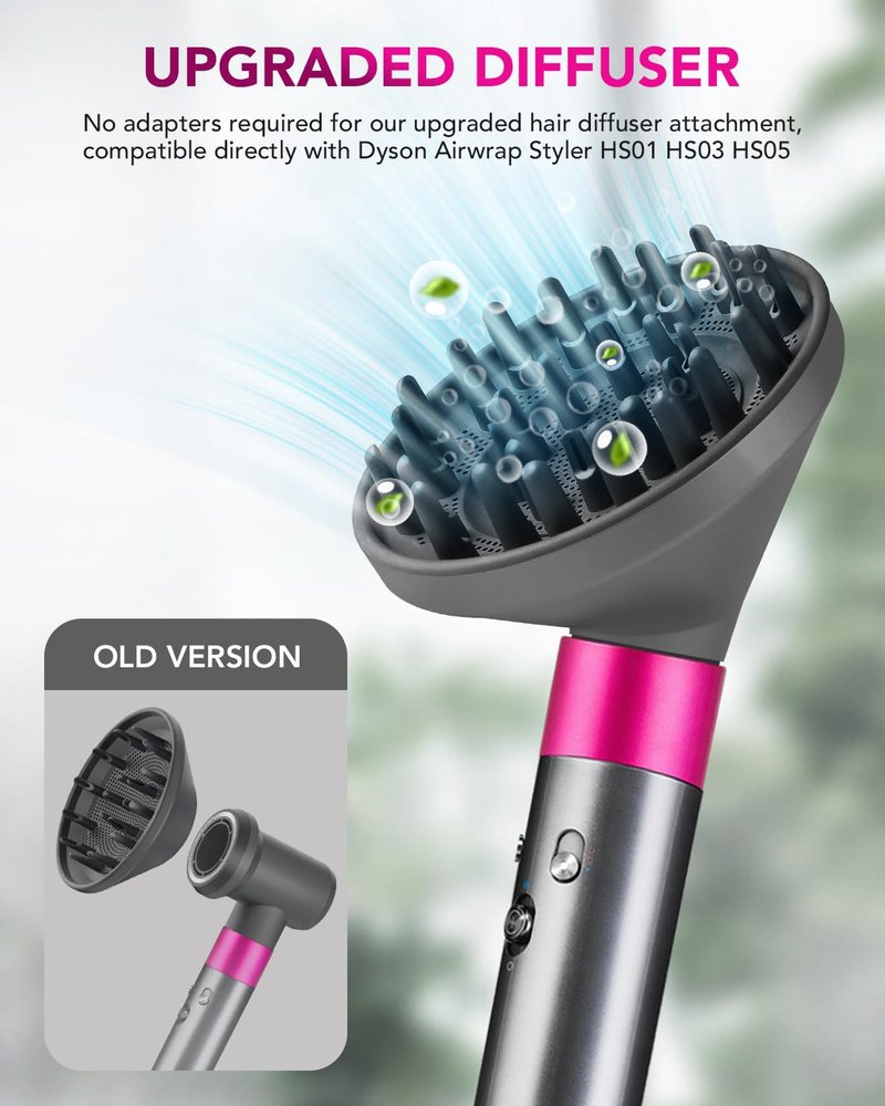 TOSAGE Upgraded Large Diffuser for Dyson Airwrap HS01 HS05 HS08 id, Diffuser Nozzle Attachment for Fast Drying Wave Curly Thick Hair, Gray