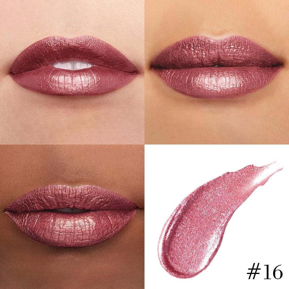 Kaely 2-in-1 Mauve Metallic Lipstick and Lip Liner Makeup, Shimmer Liquid Metallic Lipsticks for Women, Glitter Lip Gloss Stain Long Lasting Waterproof Smudge Proof 24 Hour, Vegan & Cruelty-Free, 16