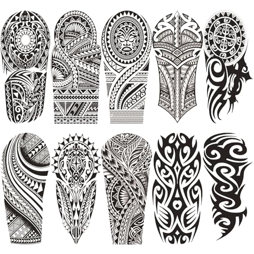 Briyhose Polynesian Tribal Temporary Tattoo - Half Arm Sleeve, Variation A, 10 Sheets
