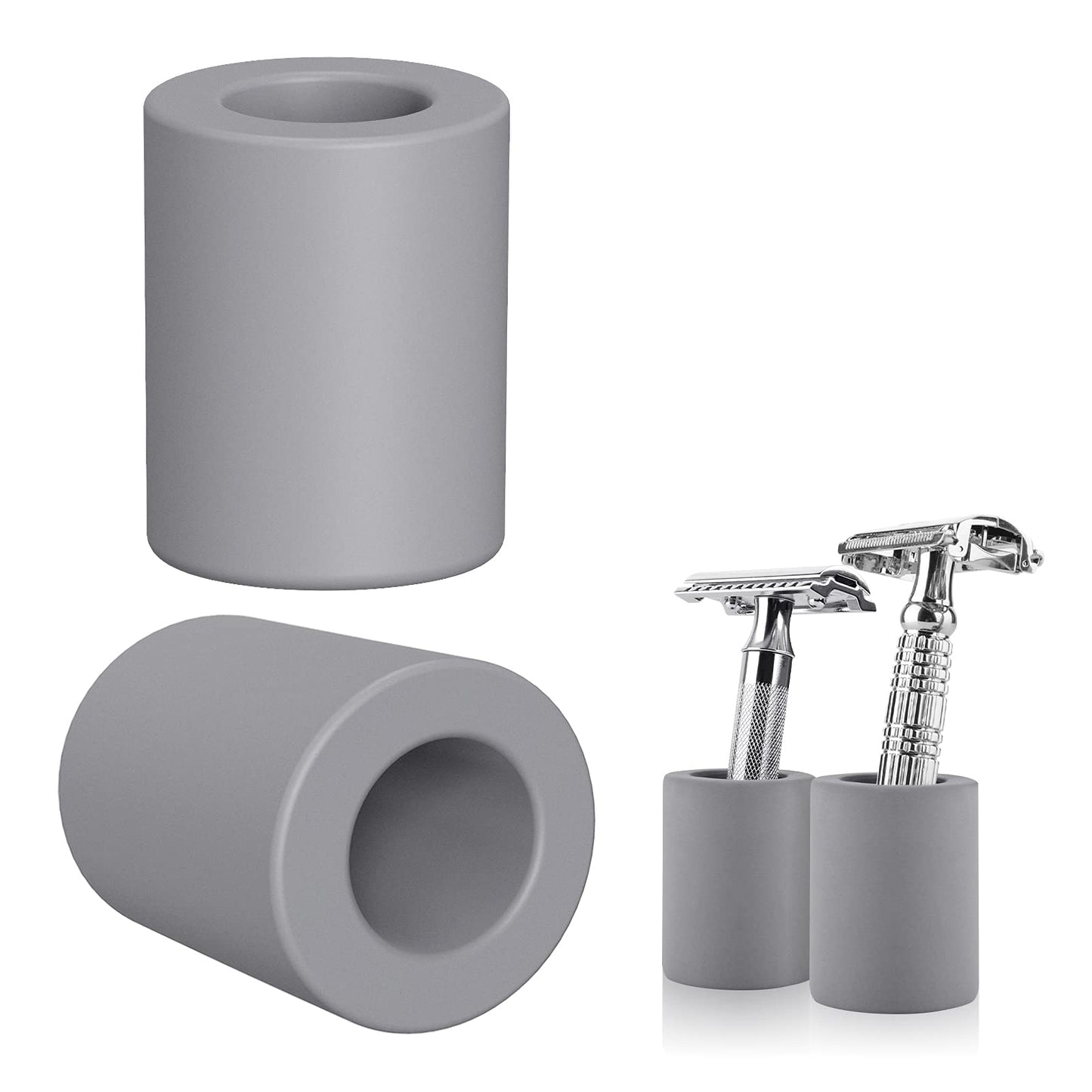 Linkidea 2 Pack Safety Razor Stand - Opening Dia 0.8" (2.2cm) Diatomite Men's Shaving Holder for Bathroom Countertops, Compatible With Vikings, Merkur Double Edge Safety Razor (Grey)
