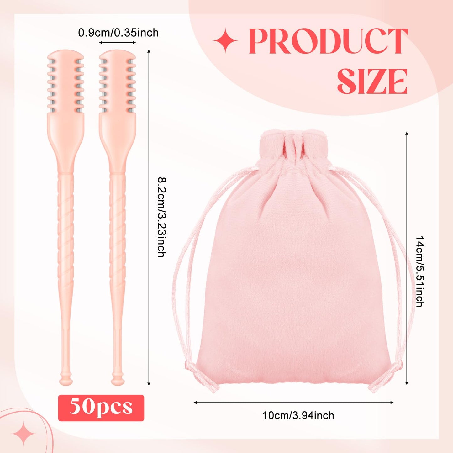 Lothee 50 Pcs Manual Nose Hair Trimmer, Nasal Hair Cutter Bulk for Women, Portable 360 Rotating Nose Hairs Remover Tools for Home, Travel and Beauty Salon, Velvet Storage Bag(Pink)