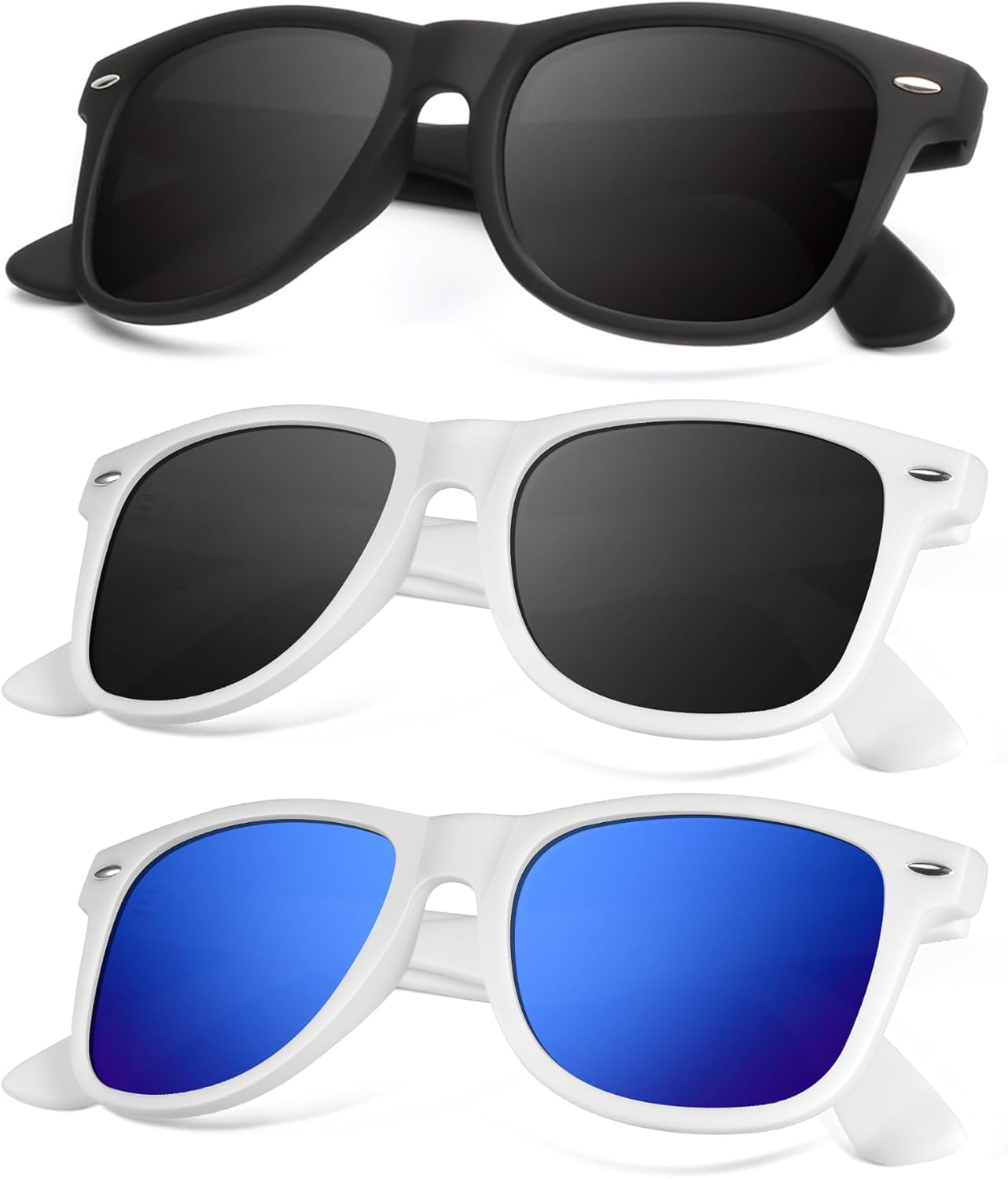 KALIYADI Polarized Sunglasses - Matte Finish, UV Blocking, Color Mirror Lenses | 3-Pack for Men & Women